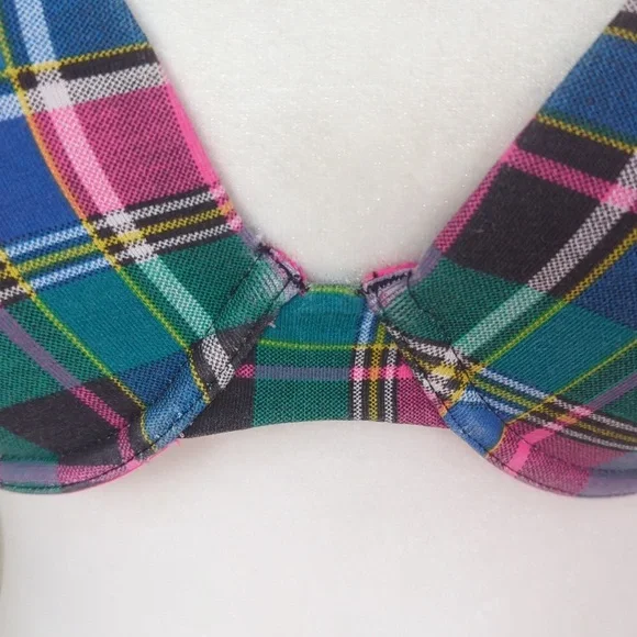Victoria's Secret Underwire Lined Perfect Coverage Plaid Bra 36C Pink Green - Picture 10 of 16
